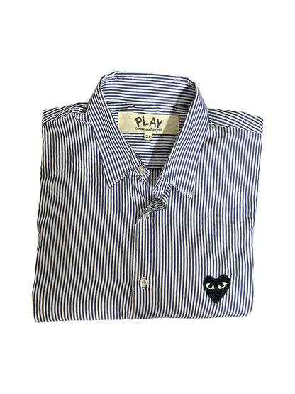 Comme des Garcons PLAY Play Black Emblem Striped Button Up Shirt