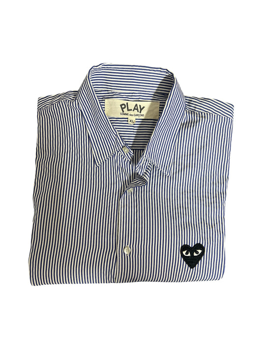 Comme des Garcons PLAY Play Black Emblem Striped Button Up Shirt
