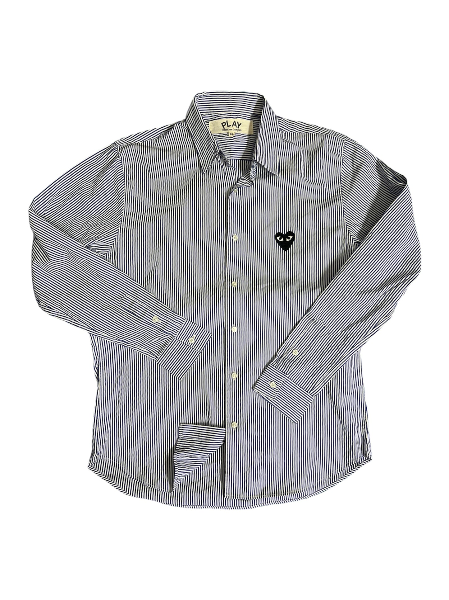 Comme des Garcons PLAY Play Black Emblem Striped Button Up Shirt